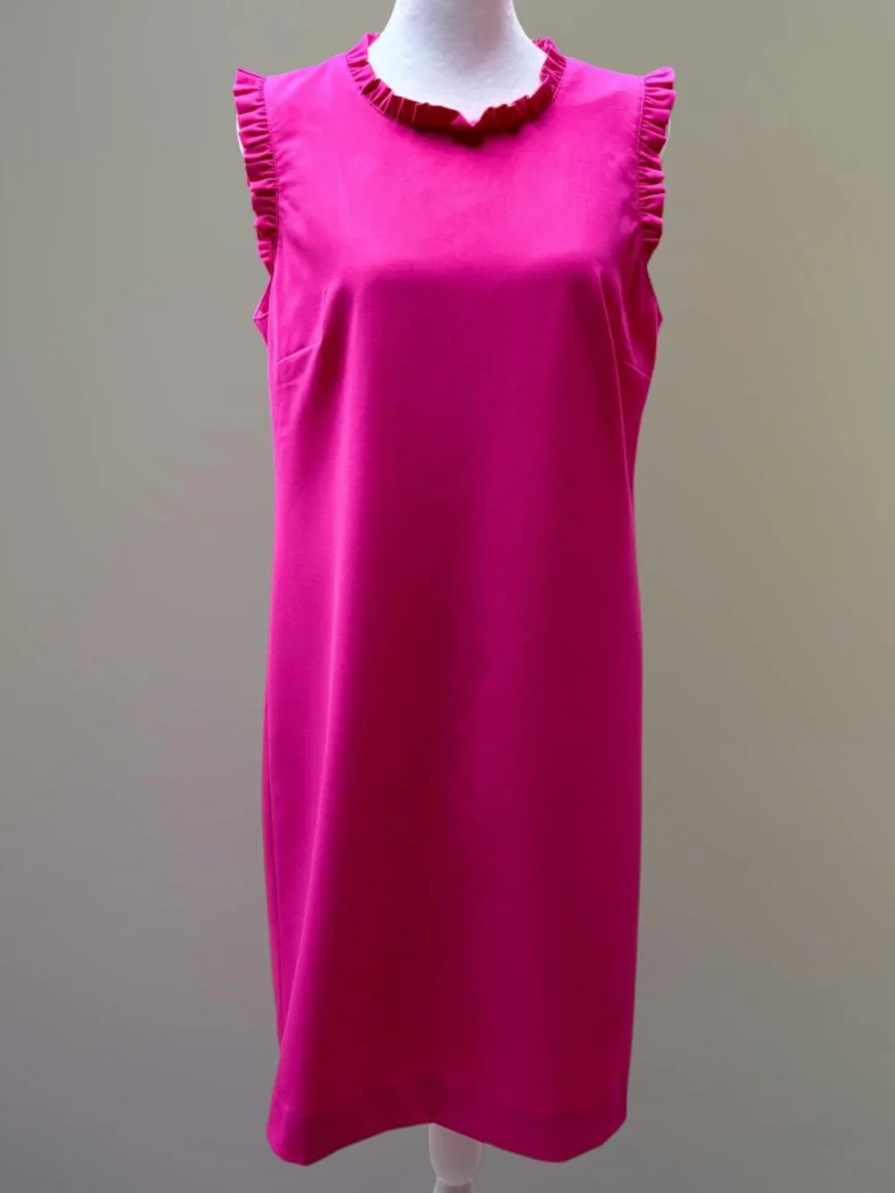 J. Crew Fuchsia Pink Ruffle Trim Sleeveless A-Line Dress Classic Career Sz 8